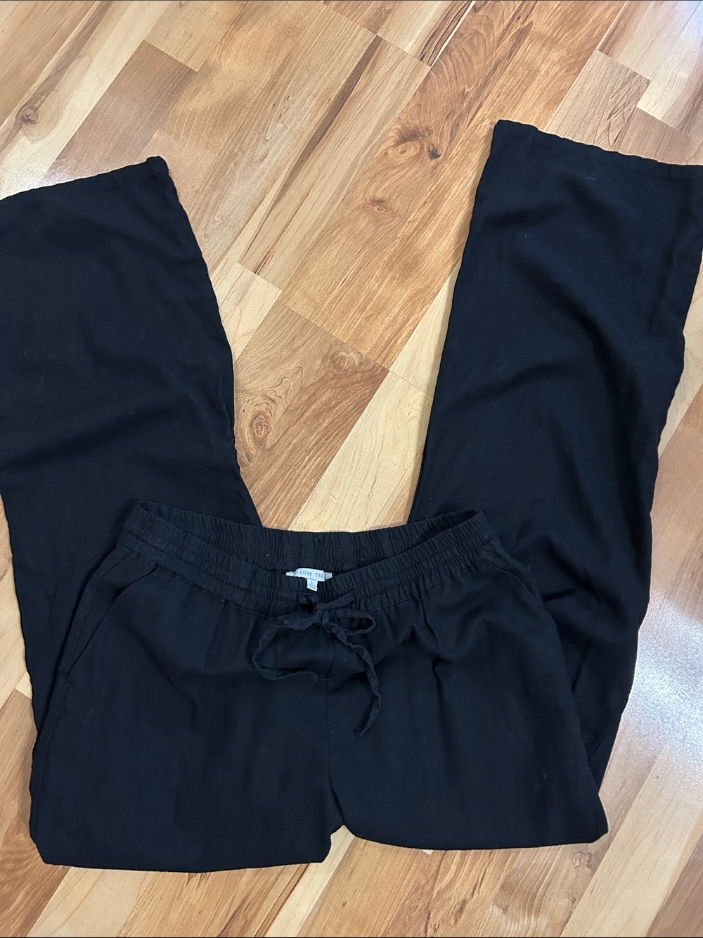 LOVE TREE Linen Pants Black Relaxed Drawstring Casual Size L Drawstring - Picture 4 of 7